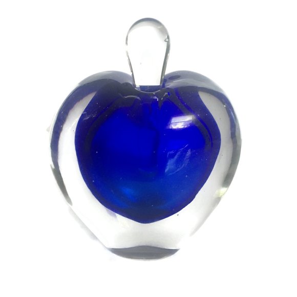 STUDIO ART GLASS Crystal Perfume Bottle Heart Hand Blown Clear over Cobal Blue - Picture 5 of 7